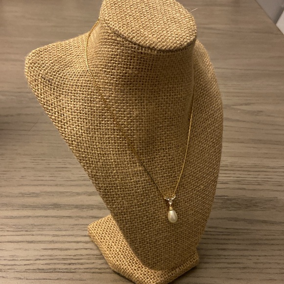 Vintage Dior Gold Tone Rhinestone Pearl Drop Necklace - Picture 4 of 11